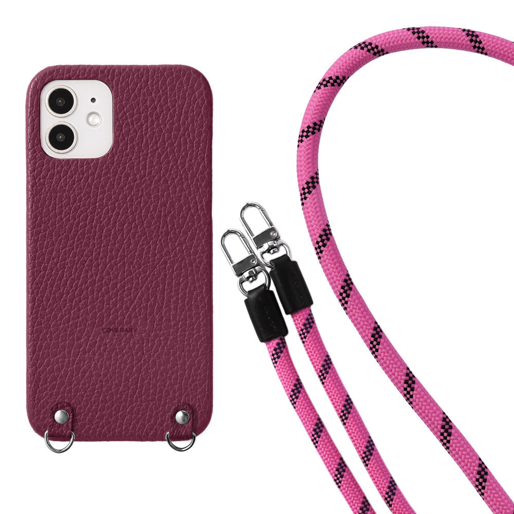 本革 32色 イタリアンシュリンクレザー 8mmロープショルダーストラップ付き 背面ケース iPhoneシリーズ