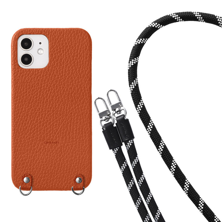 本革 32色 イタリアンシュリンクレザー 8mmロープショルダーストラップ付き 背面ケース iPhoneシリーズ
