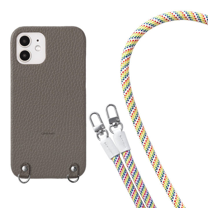 本革 32色 イタリアンシュリンクレザー 8mmロープショルダーストラップ付き 背面ケース iPhoneシリーズ