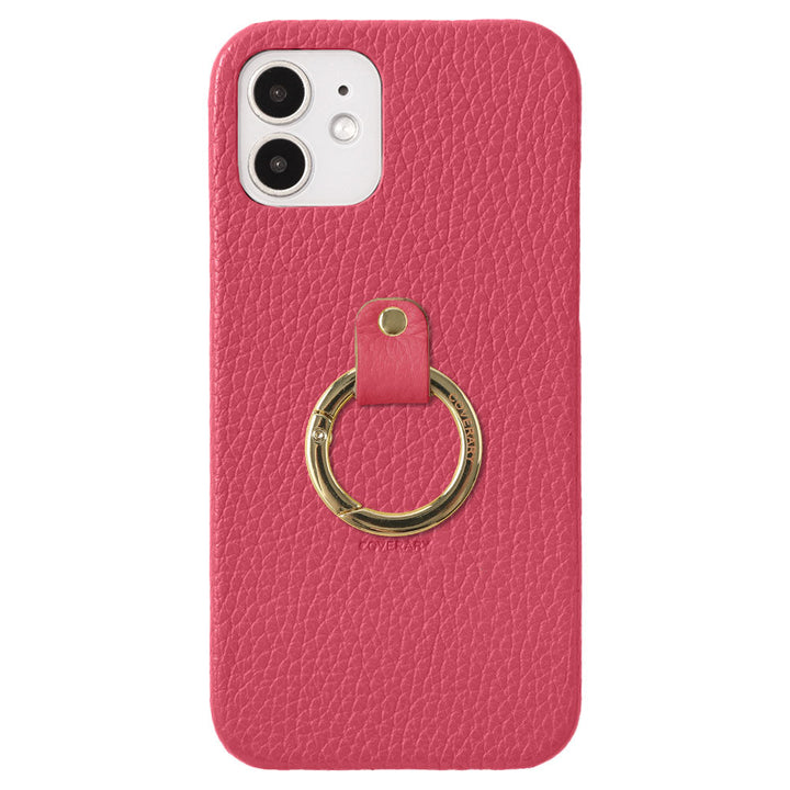 本革 32色 イタリアンシュリンクレザー 一体型スマホリング付き 背面ケース iPhoneシリーズ