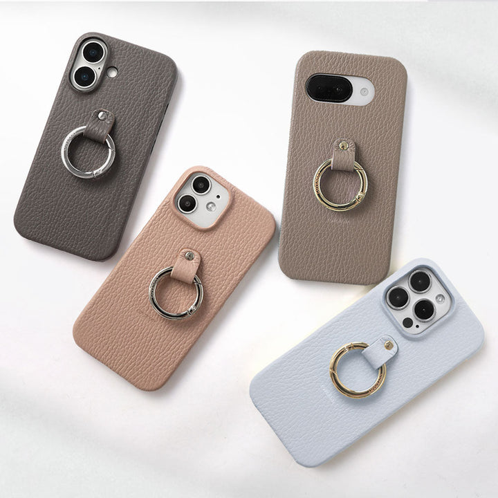 本革 32色 イタリアンシュリンクレザー 一体型スマホリング付き 背面ケース AQUOSシリーズ