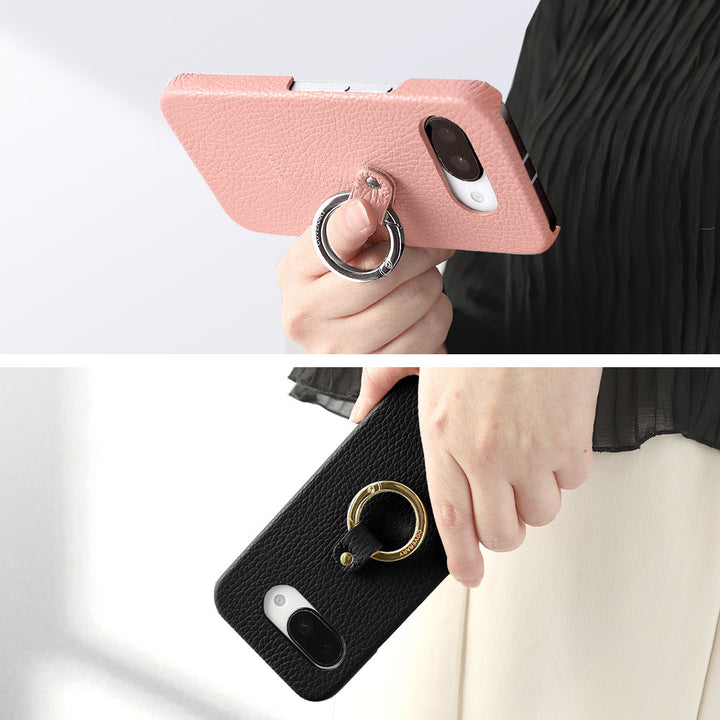 本革 32色 イタリアンシュリンクレザー 一体型スマホリング付き 背面ケース