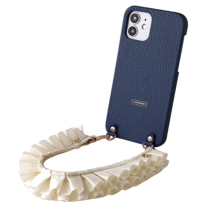 Genuine leather 32 colors Italian shrink leather with satin frill short strap back case AQUOS series