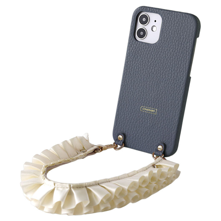 Genuine leather 32 colors Italian shrink leather with satin frill short strap back case AQUOS series