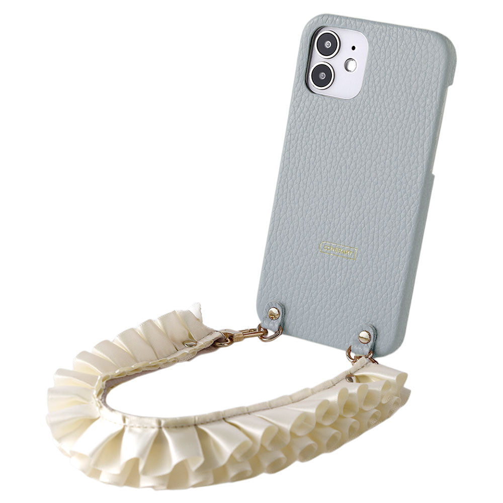 Genuine leather 32 colors Italian shrink leather with satin frill short strap back case AQUOS series