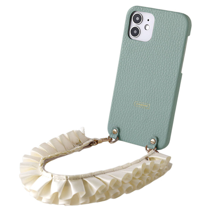 Genuine leather 32 colors Italian shrink leather with satin frill short strap back case AQUOS series