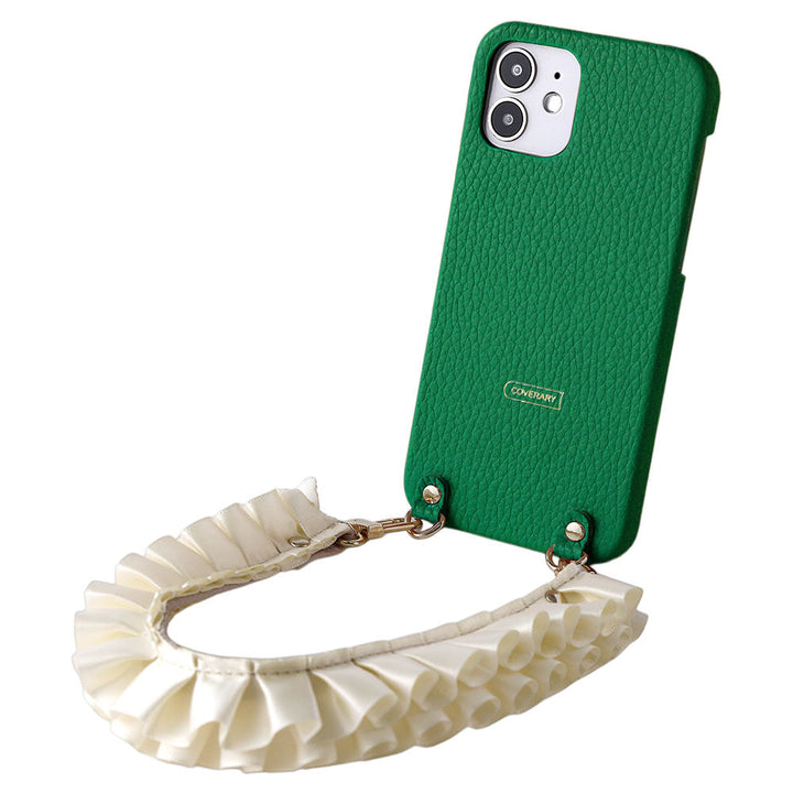 Genuine leather 32 colors Italian shrink leather with satin frill short strap back case AQUOS series