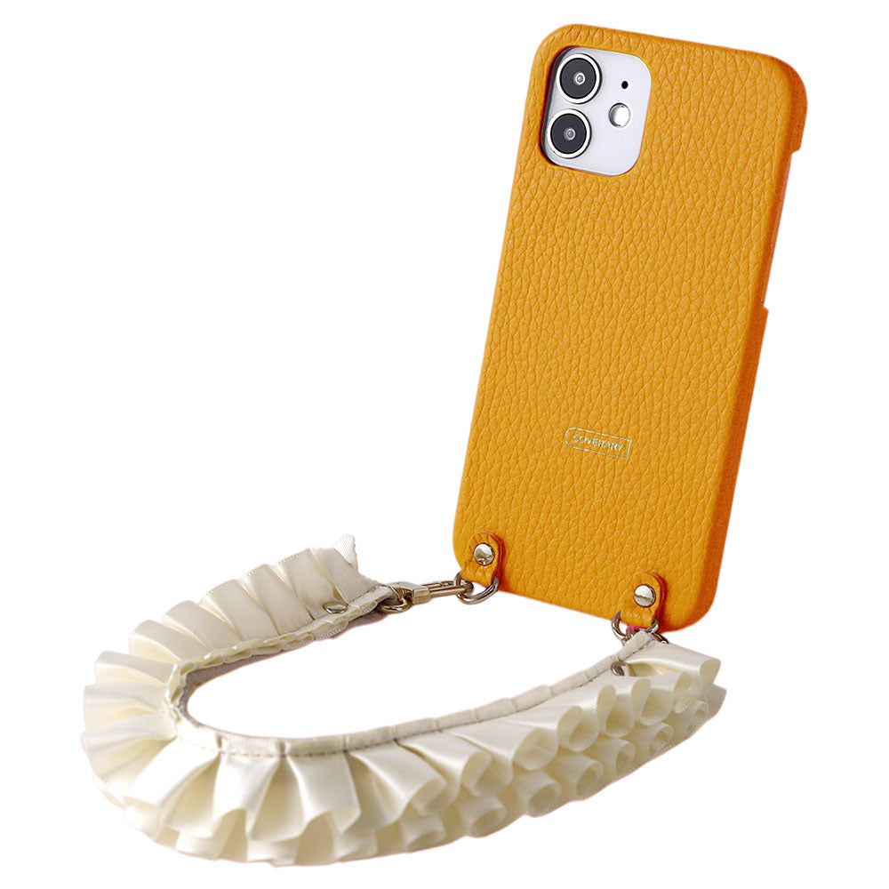 Genuine leather 32 colors Italian shrink leather with satin frill short strap back case AQUOS series