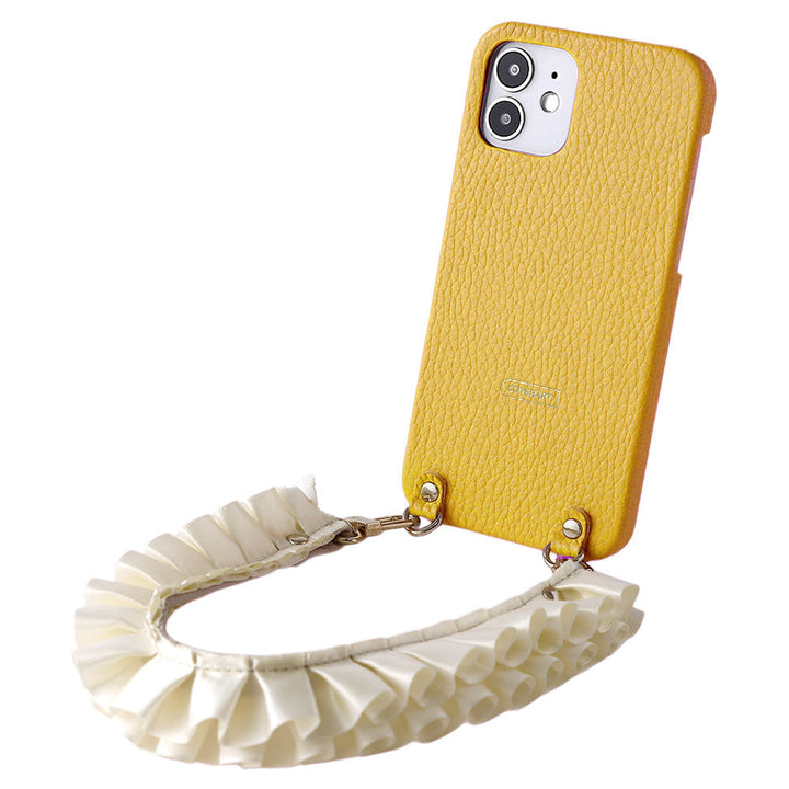 Genuine leather 32 colors Italian shrink leather with satin frill short strap back case AQUOS series