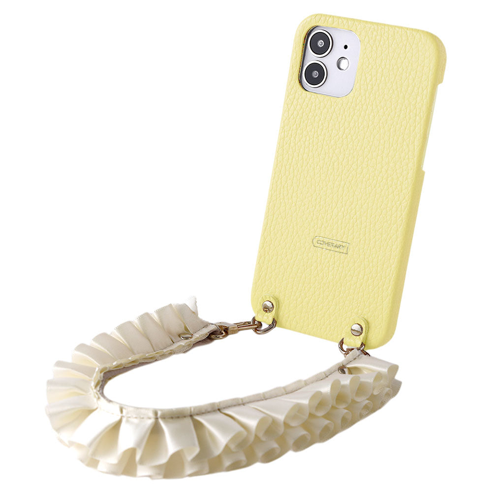 Genuine leather 32 colors Italian shrink leather with satin frill short strap back case AQUOS series