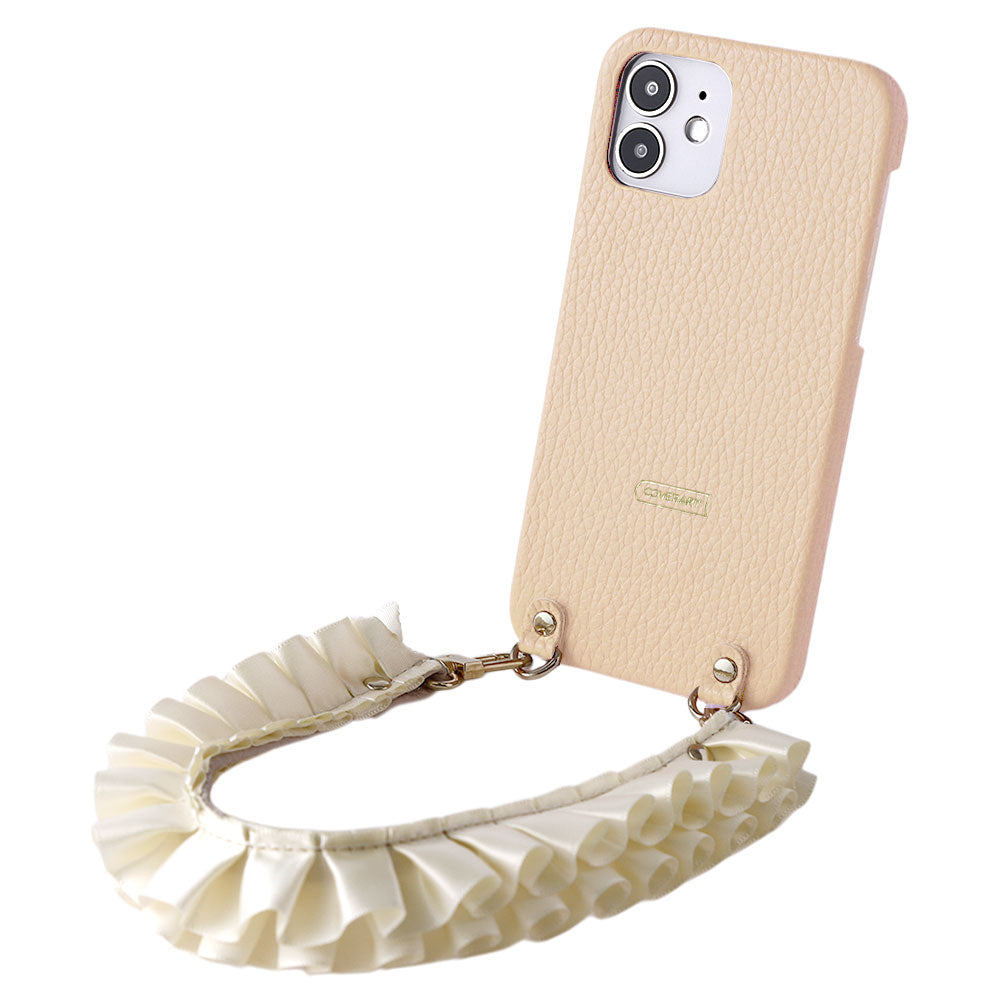 Genuine leather 32 colors Italian shrink leather with satin frill short strap back case AQUOS series