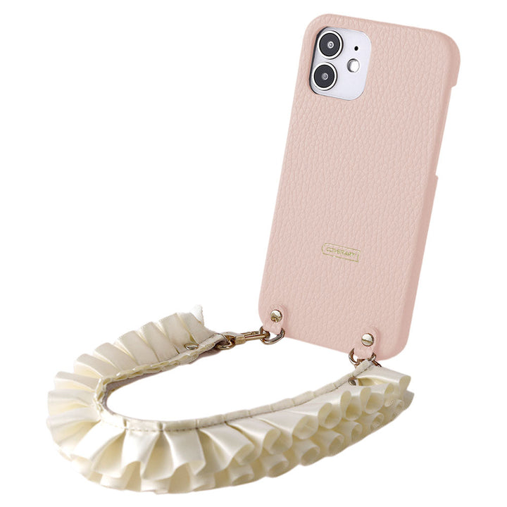 Genuine leather 32 colors Italian shrink leather with satin frill short strap back case AQUOS series