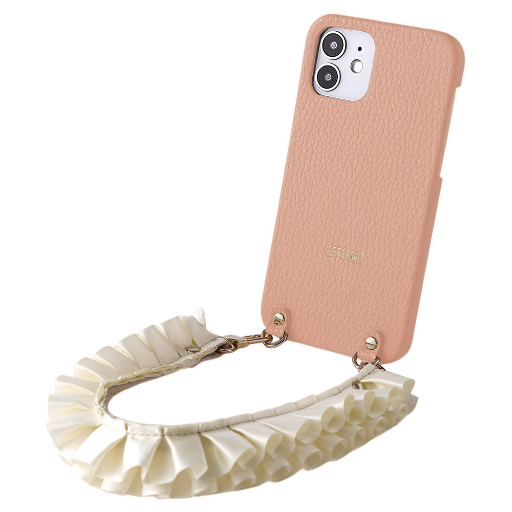 Genuine leather 32 colors Italian shrink leather with satin frill short strap back case AQUOS series