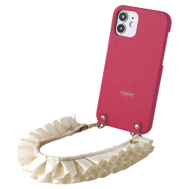 Genuine leather 32 colors Italian shrink leather with satin frill short strap back case AQUOS series