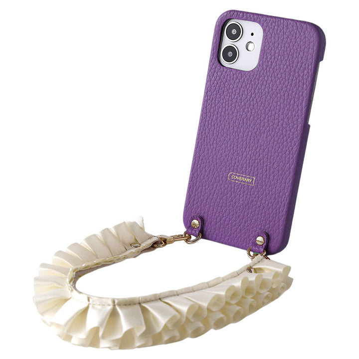 Genuine leather 32 colors Italian shrink leather with satin frill short strap back case AQUOS series