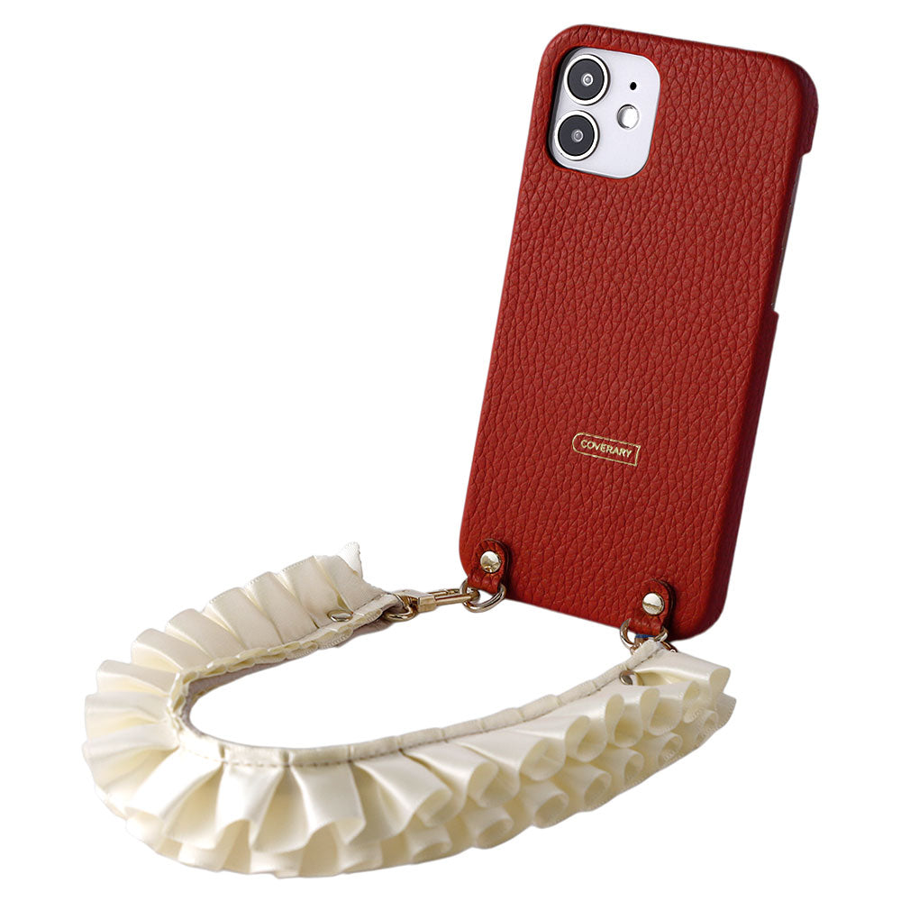 Genuine leather 32 colors Italian shrink leather with satin frill short strap back case AQUOS series