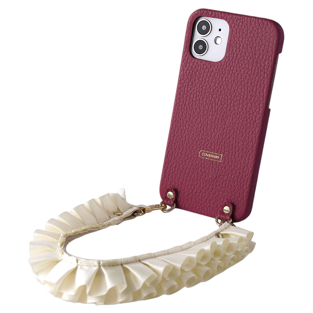 Genuine leather 32 colors Italian shrink leather with satin frill short strap back case AQUOS series