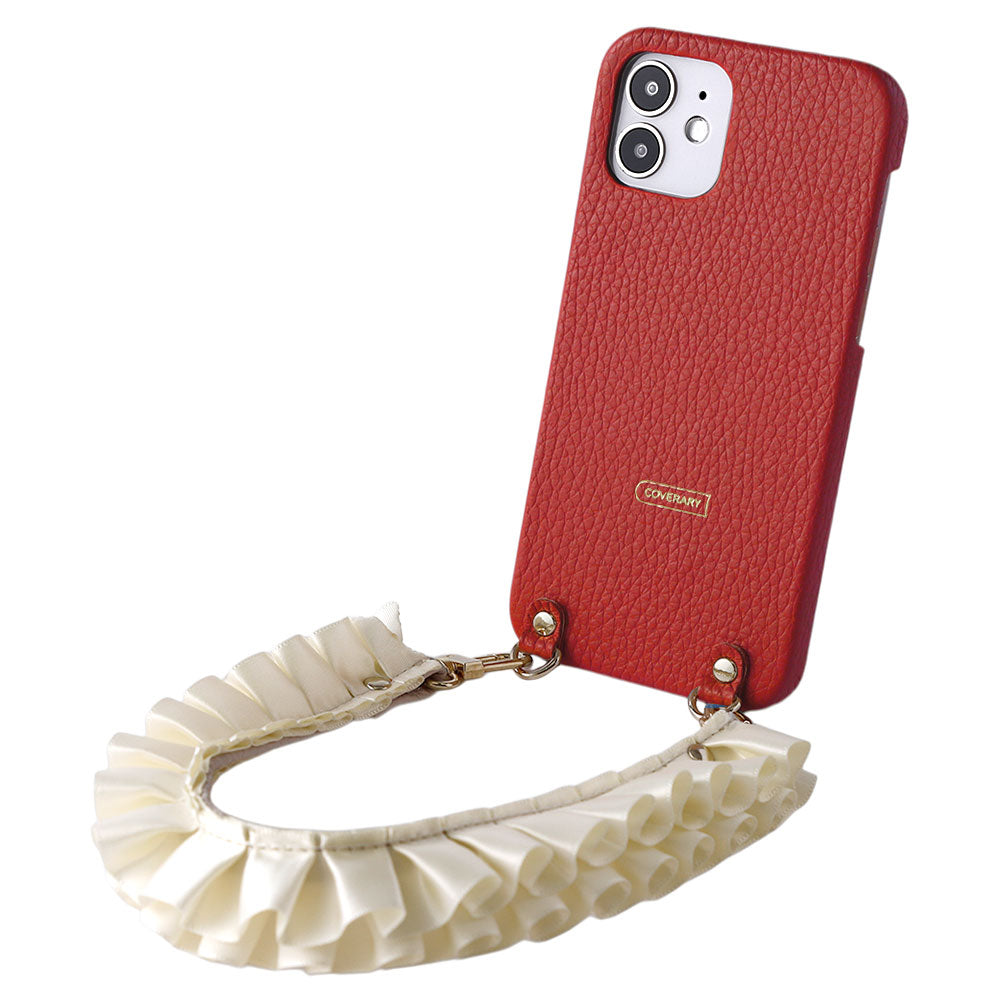 Genuine leather 32 colors Italian shrink leather with satin frill short strap back case AQUOS series