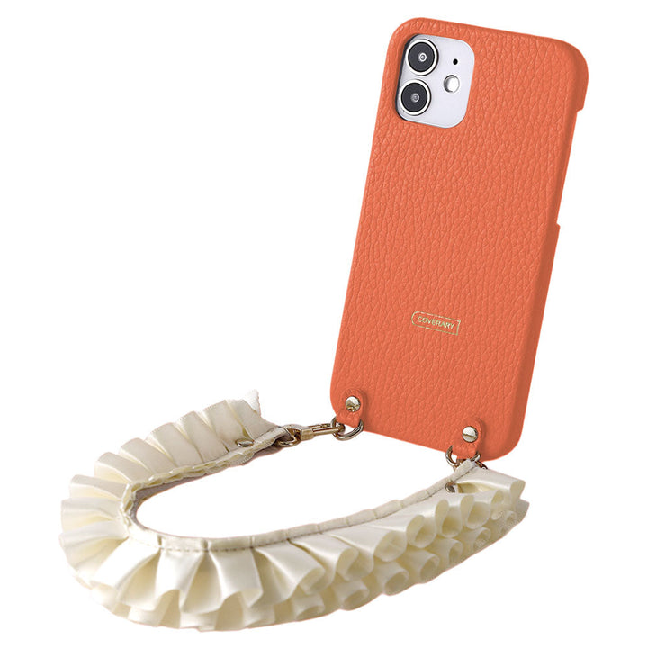 Genuine leather 32 colors Italian shrink leather with satin frill short strap back case AQUOS series