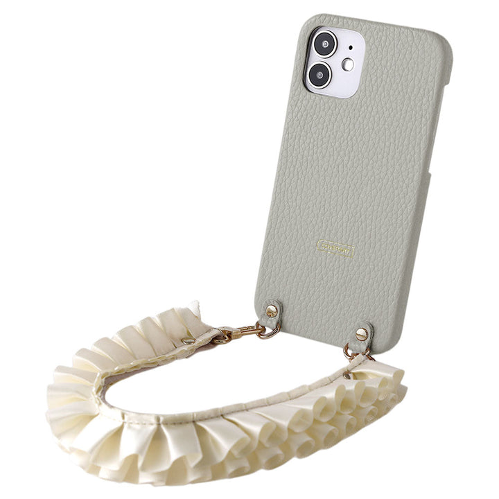 Genuine leather 32 colors Italian shrink leather with satin frill short strap back case AQUOS series