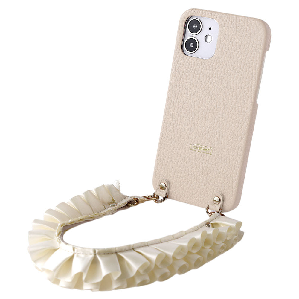 Genuine leather 32 colors Italian shrink leather with satin frill short strap back case AQUOS series