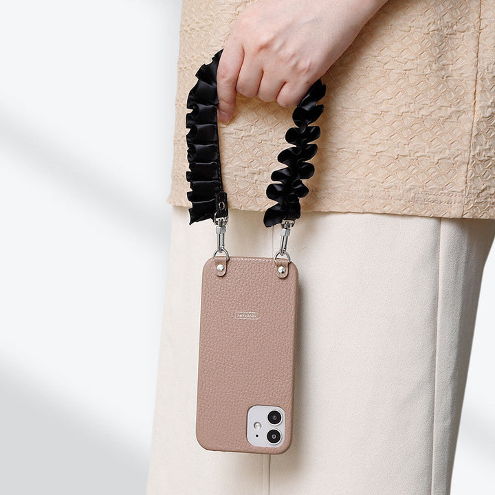 Genuine leather 32 colors Italian shrink leather with satin frill short strap back case AQUOS series