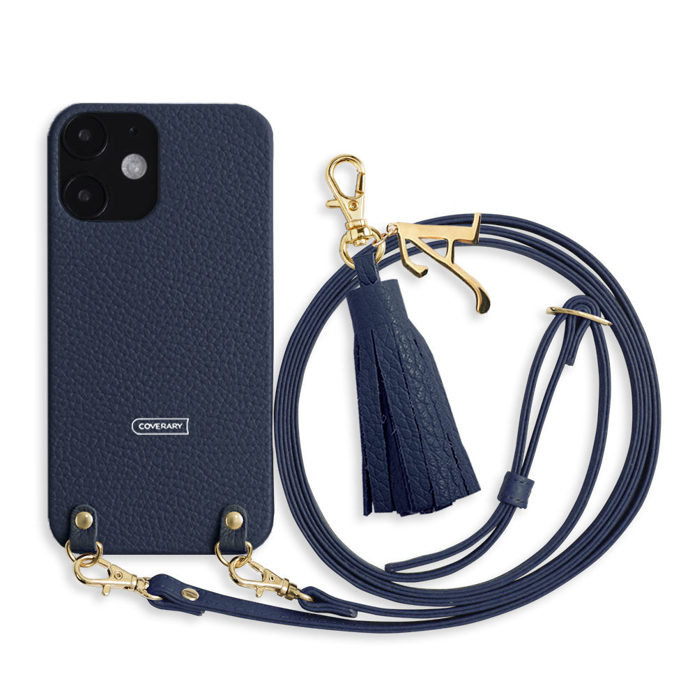 Cuir véritable 32 couleurs cuir italien grainé avec bandoulière initiale breloque pompon coque arrière série AQUOS