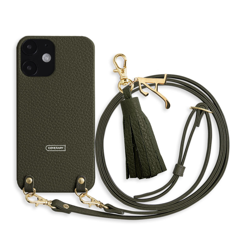 Cuir véritable 32 couleurs cuir italien grainé avec bandoulière initiale breloque pompon coque arrière série Galaxy