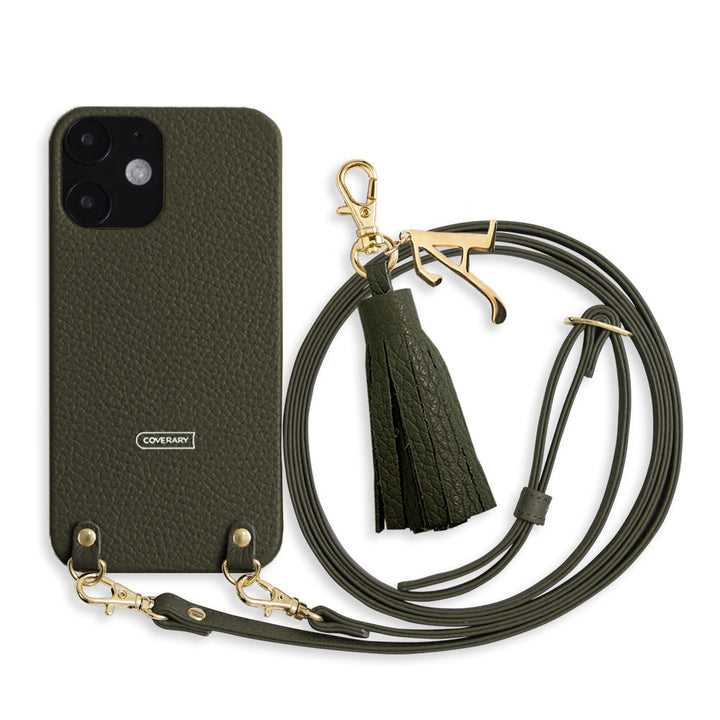 Cuir véritable 32 couleurs cuir italien grainé avec bandoulière initiale breloque pompon coque arrière série Galaxy