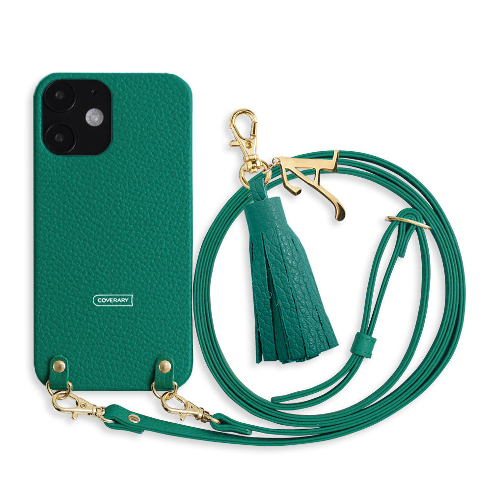 Cuir véritable 32 couleurs cuir italien grainé avec bandoulière initiale breloque pompon coque arrière série AQUOS