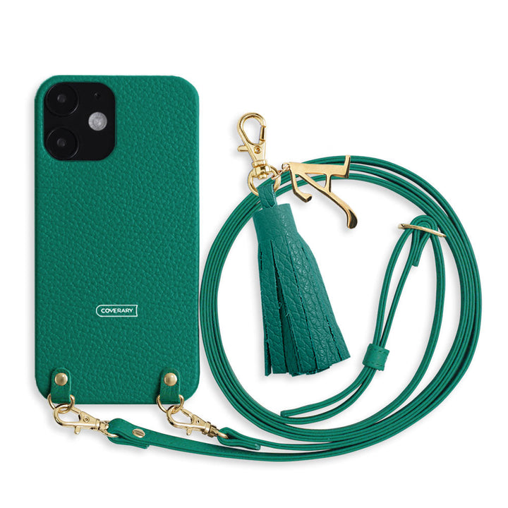 Cuir véritable 32 couleurs cuir italien grainé avec bandoulière initiale breloque pompon coque arrière série AQUOS