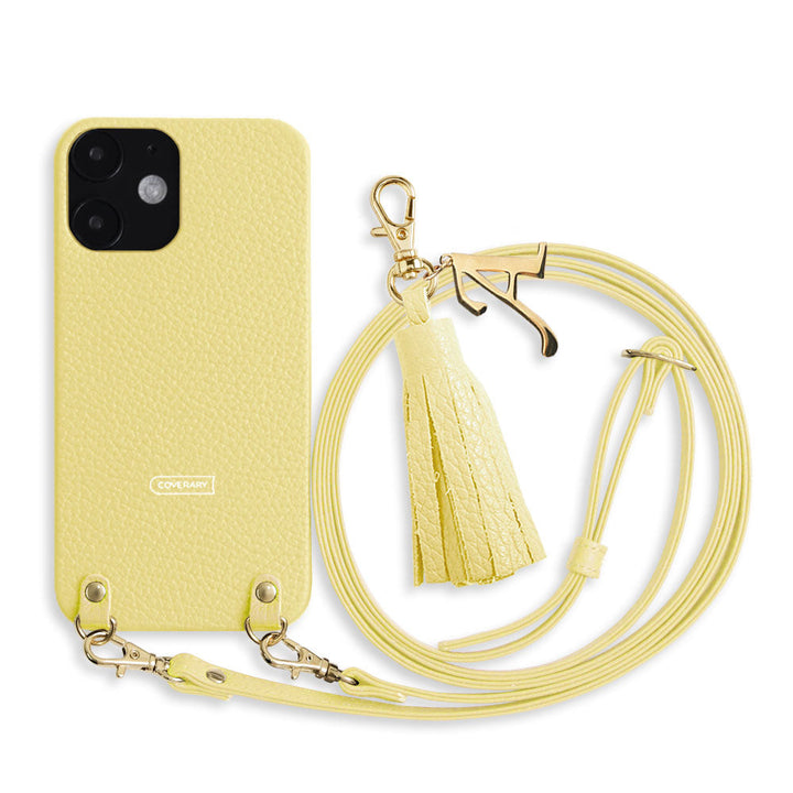 Cuir véritable 32 couleurs cuir italien grainé avec bandoulière initiale breloque pompon coque arrière série AQUOS