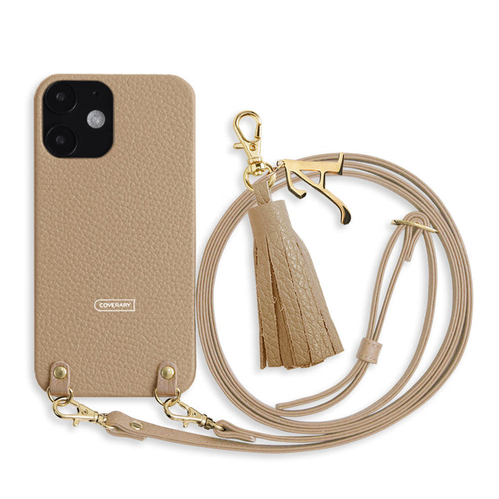 Cuir véritable 32 couleurs cuir italien grainé avec bandoulière initiale breloque pompon coque arrière série Galaxy