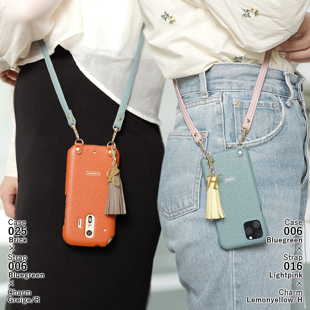 Genuine leather 32 colors Italian shrink leather with shoulder strap Initial tassel charm back case Google Pixel series