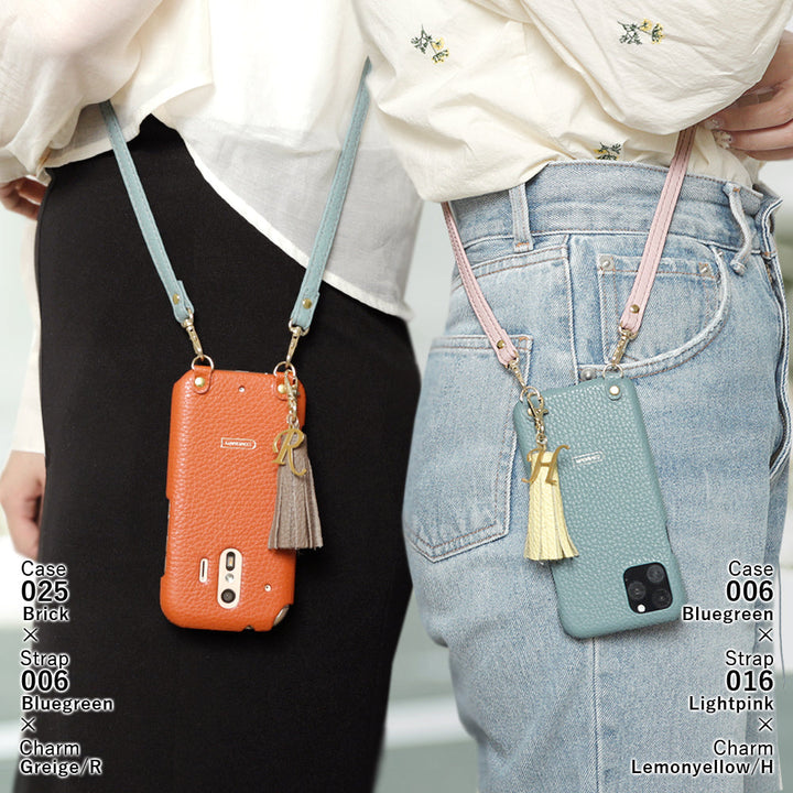 Genuine leather 32 colors Italian shrink leather with shoulder strap Initial tassel charm back case Google Pixel series