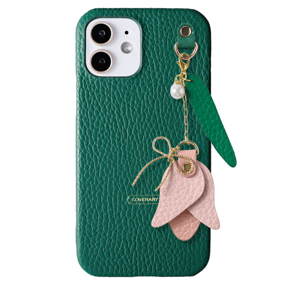 本革 32色 イタリアンシュリンクレザー チューリップチャーム 背面ケース