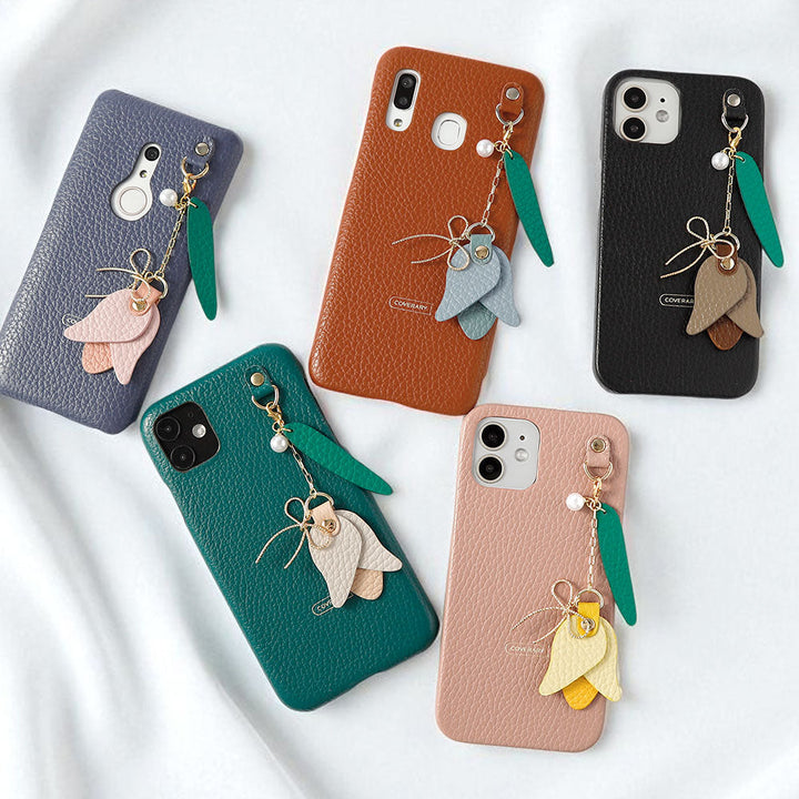 Genuine leather 32 colors Italian shrink leather tulip charm back case Google Pixel series