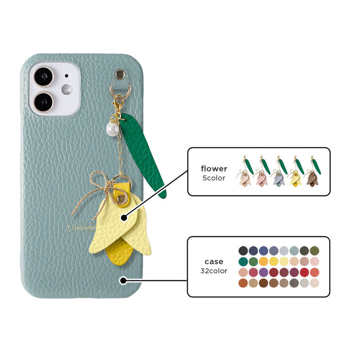 Genuine leather 32 colors Italian shrink leather tulip charm back case AQUOS series