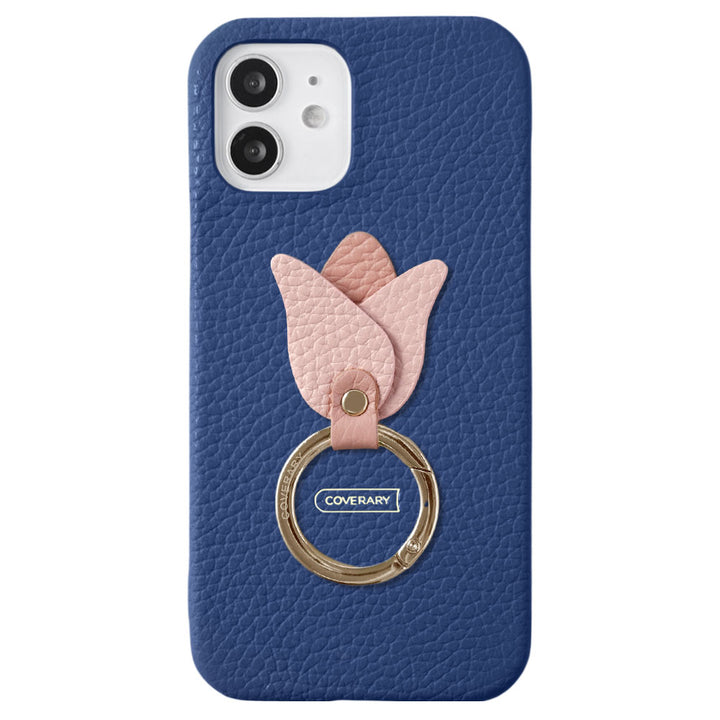 Genuine leather 32 colors Italian shrink leather tulip smartphone ring attached back case