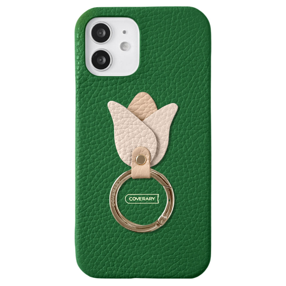 Genuine leather 32 colors Italian shrink leather tulip smartphone ring attached back case