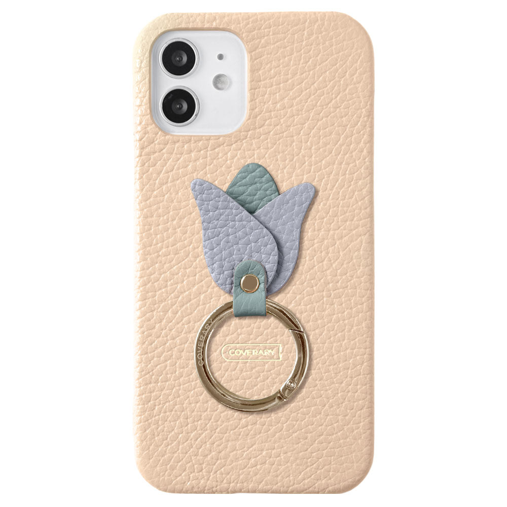 Genuine leather 32 colors Italian shrink leather tulip smartphone ring attached back case