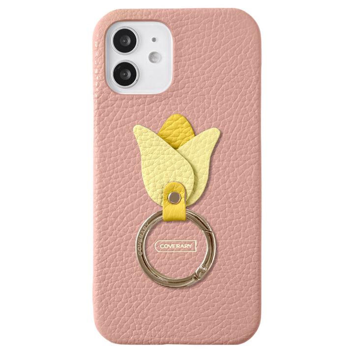 Genuine leather 32 colors Italian shrink leather tulip smartphone ring attached back case