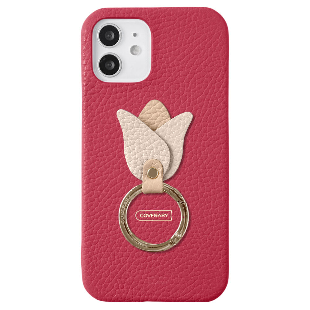 Genuine leather 32 colors Italian shrink leather tulip smartphone ring attached back case