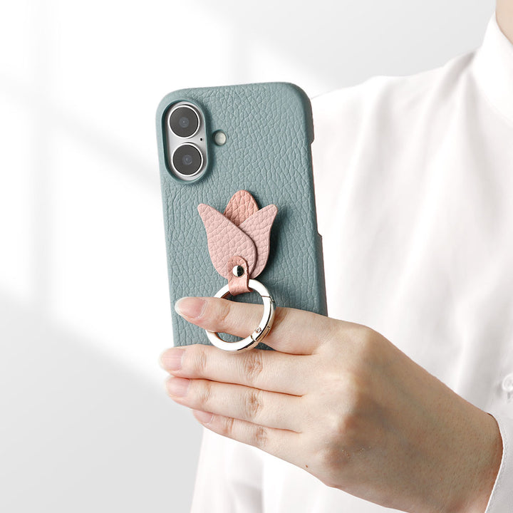 Genuine leather 32 colors Italian shrink leather tulip smartphone ring attached back case