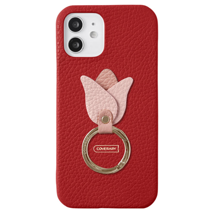 Genuine leather 32 colors Italian shrink leather tulip smartphone ring attached back case