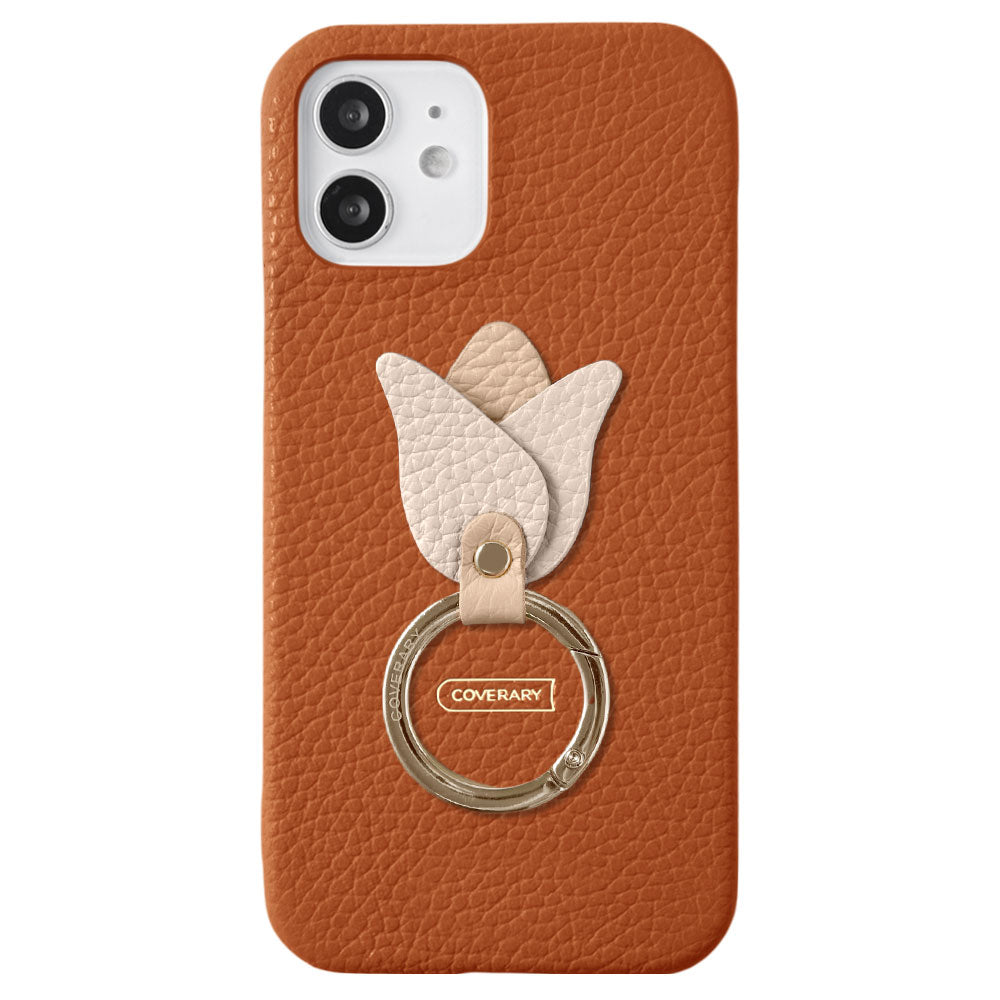 Genuine leather 32 colors Italian shrink leather tulip smartphone ring attached back case