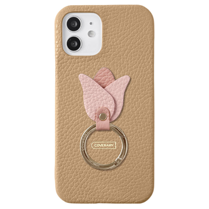 Genuine leather 32 colors Italian shrink leather tulip smartphone ring attached back case