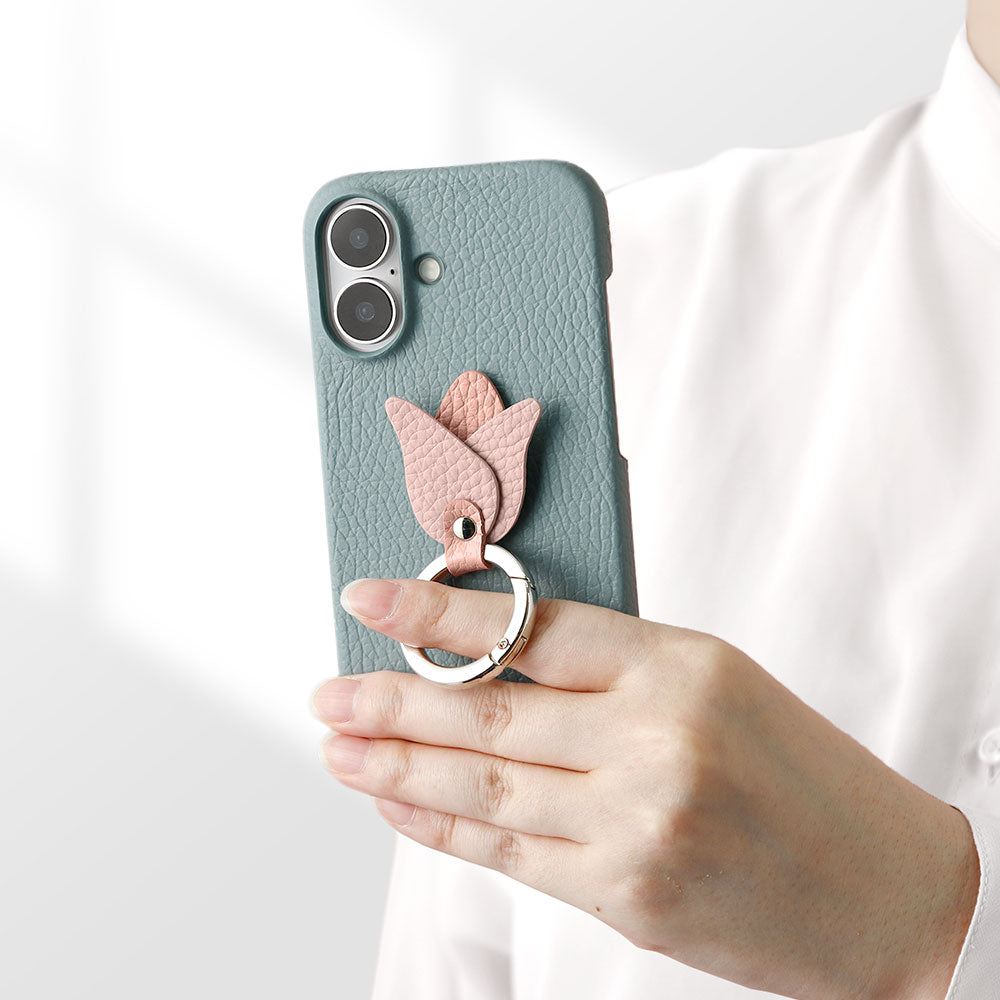 Genuine leather 32 colors Italian shrink leather tulip smartphone ring attached back case AQUOS series