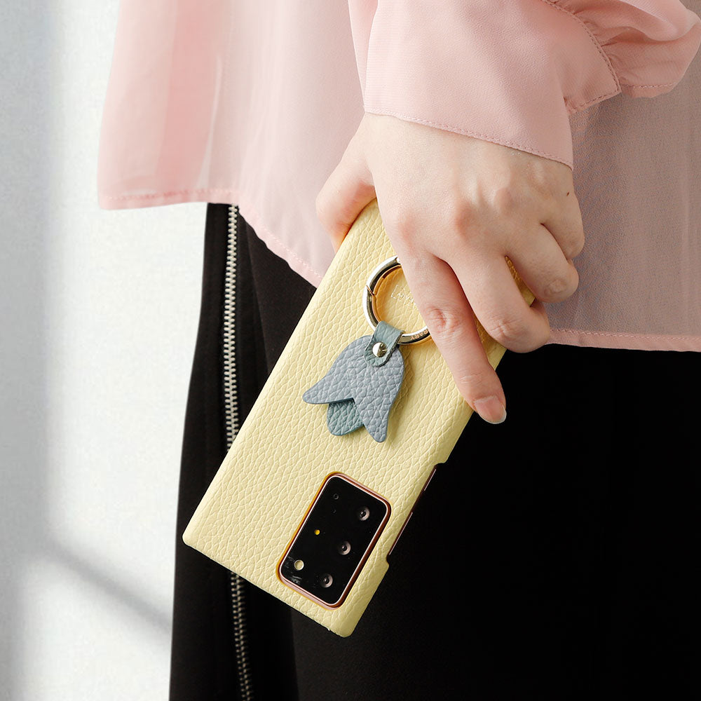 Genuine leather 32 colors Italian shrink leather tulip smartphone ring attached back case