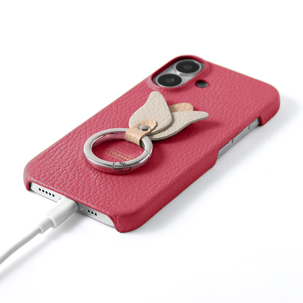 Genuine leather 32 colors Italian shrink leather tulip smartphone ring attached back case